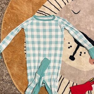 Little Sleepies Aqua Checkered Footie Pajama